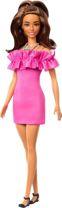 Mattel Barbie - Fashionistas Barbie mit pinkfarbenem Kleid mit Rüschenausschnitt