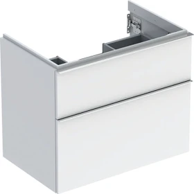 Geberit iCon Unterschrank für Handwaschbecken mit 2 Schubladen 74cm, Korpus und Front: weiß/lackiert hochglänzend, Griff: hoch-glanzverchromt