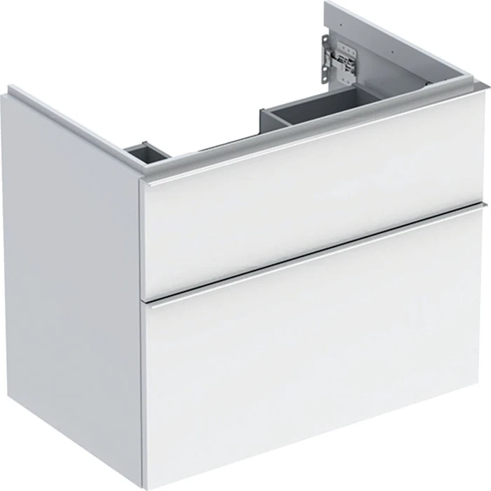 Geberit iCon Unterschrank für Handwaschbecken mit 2 Schubladen 74cm, Korpus und Front: weiß/lackiert hochglänzend, Griff: hoch-glanzverchromt