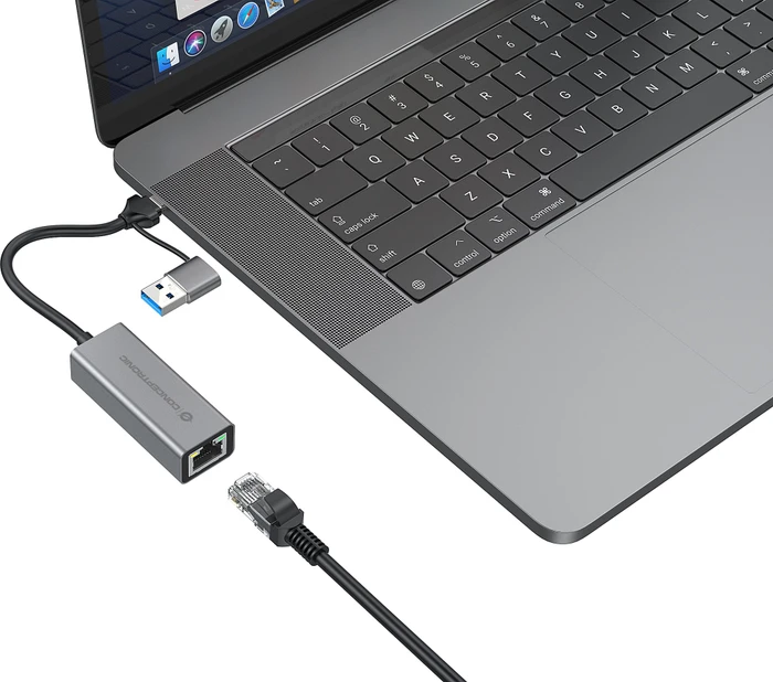 Conceptronic ABBY08G Gigabit LAN-Adapter, USB-C 3.0/USB-A 3.0 [Stecker]