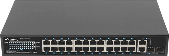 Lanberg RSFE Rackmount Switch, 24x RJ-45, 2x RJ-45/SFP, 250W PoE+
