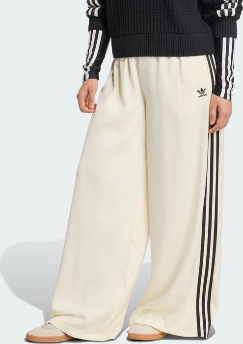 adidas Adicolor Satin Wide Leg Trainingshose lang cream white/black (Damen)