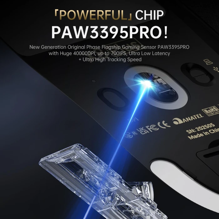 Attack Shark X8 Plus Tri-mode Wireless Gaming Mouse, schwarz, inkl. Grip Tape, USB/Bluetooth