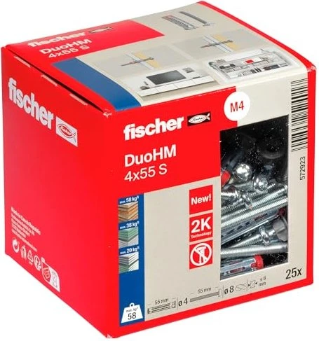 fischer DuoHM 4x55 S PH TX Schrauben/Dübel-Sortiment, 25 Stück