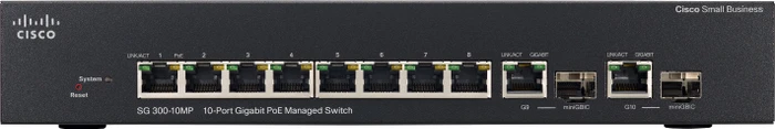 Cisco SG300 Desktop Gigabit Managed Switch, 8x RJ-45, 2x RJ-45/SFP, 124W PoE