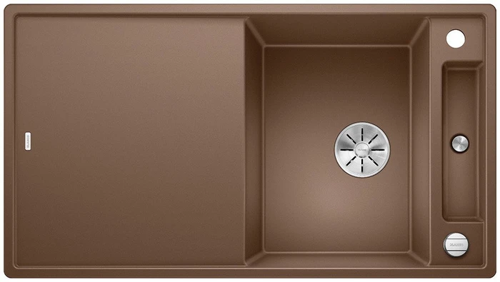Blanco Axia III 5 S InFino Einbau Becken reversibel mit Ablauffernbedienung muskat inkl. Holz-Brückenschneidebrett
