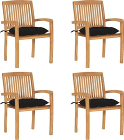 vidaXL Teak Stapelsessel schwarz, 4 Stück