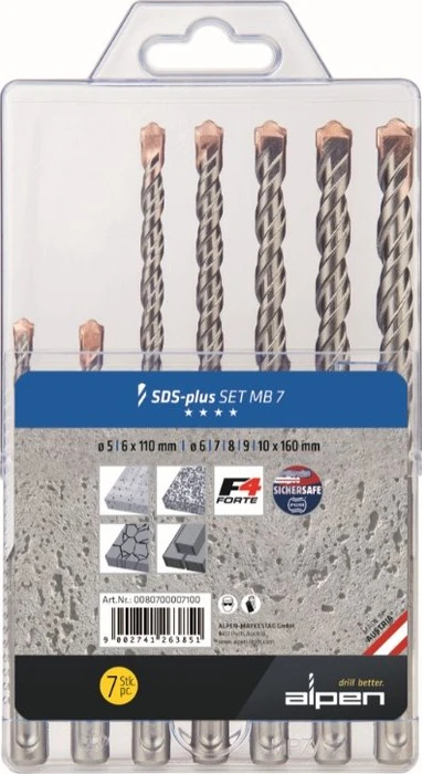 Alpen F4 forte MB7 SDS-plus Hammerbohrer-Sortiment, 7-tlg.