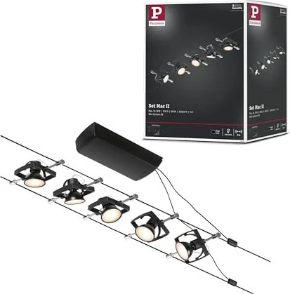 Paulmann CorDuo Mac II Basisset Seilsystem Spot GU5.3 schwarz matt, 5 Stück