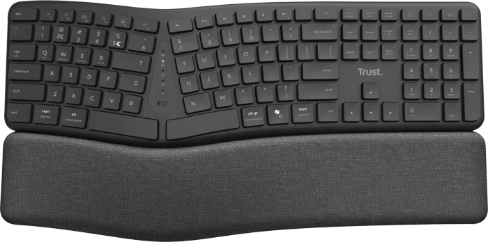 Trust Keyra Ergonomic Multi-Device Wireless Keyboard, schwarz, USB/Bluetooth, DE
