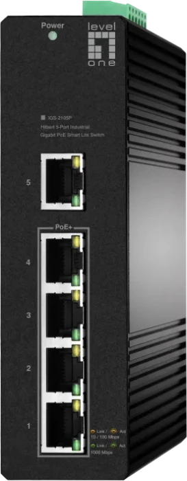 LevelOne IGS Hilbert Industrial Railmount Gigabit Smart Switch, 5x RJ-45, 60W PoE+