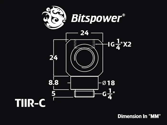 Bitspower TII Adapter G1/4" auf 3x G1/4" drehbar glänzend silber