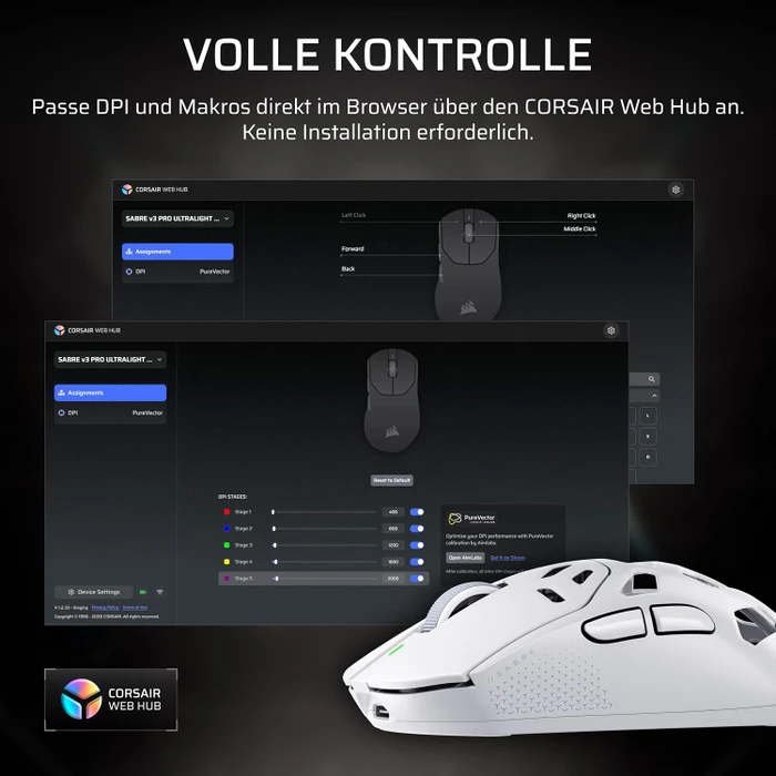 Corsair Sabre v3 Pro PureVector MG Ultralight Wireless, Magnesium, weiß, USB