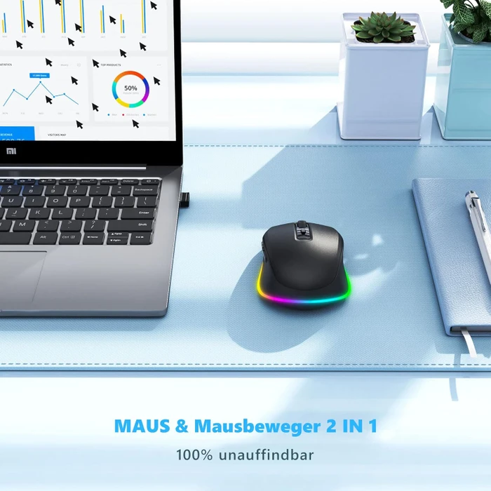 Seenda Rechargeable Wireless RGB Mouse mit Jiggler-Funktion, schwarz, USB