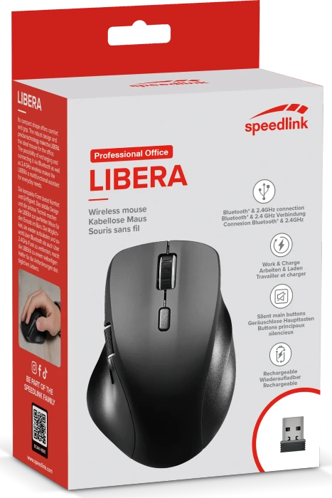 Speedlink Libera Rechargeable Silent Wireless Mouse, schwarz, USB/Bluetooth