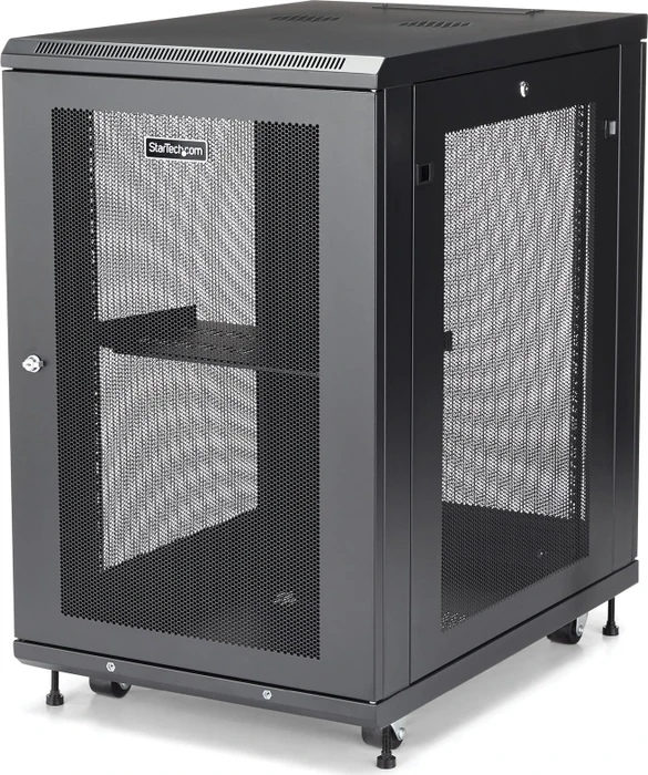 StarTech RK1833BKM Rack-Schrank Kit 18HE, mit Rollen, Gitternetztür, schwarz, 853mm tief