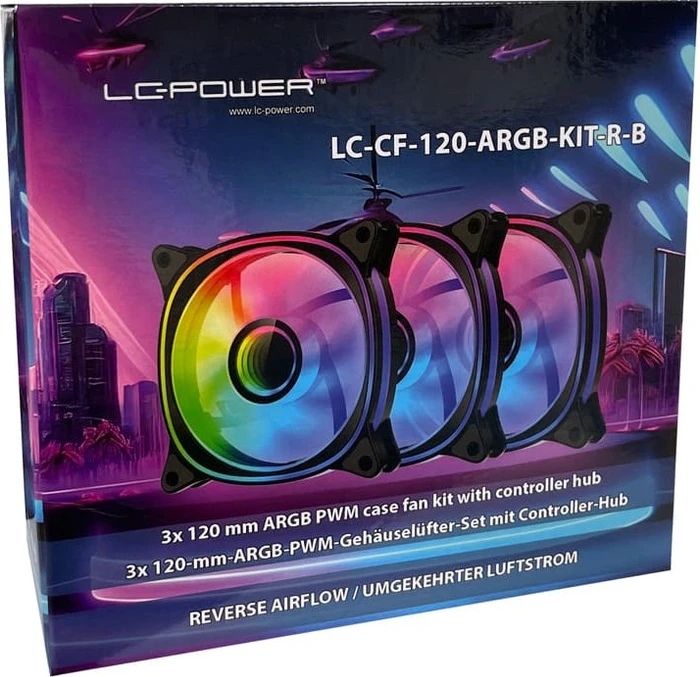 LC-Power Case Fan 120mm ARGB Reverse, schwarz, LED-Steuerung, Fernbedienung, 120mm, 3er-Pack
