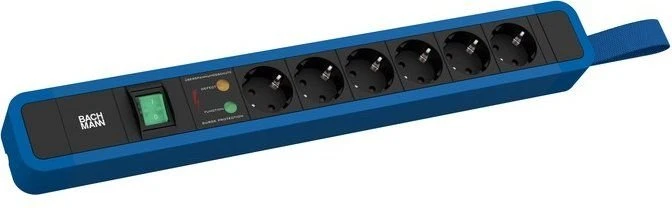Bachmann Primo 2, 6-fach, mit Schlaufe, Schalter, Überspannungsschutz, 2m, blau/schwarz