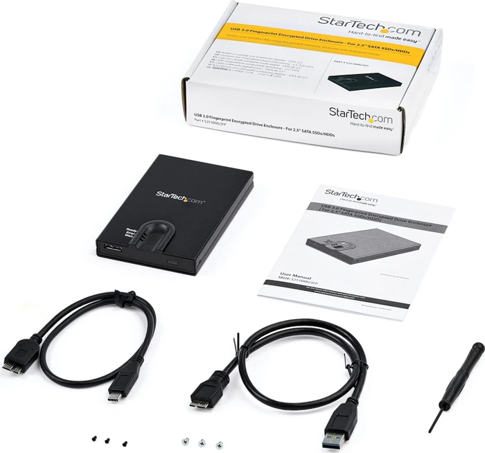 StarTech Biometric Encrypted Hard Drive Enclosure, 2.5", USB 3.0 Micro-B