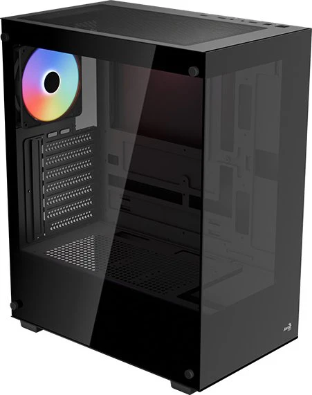 AeroCool Pivot Black, inkl. 1x Lüfter, Lüfter LED Fixed RGB, Glasfenster