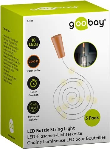 Wentronic goobay Flaschen-Lichterkette LED 10x warmweiß, 3 Stück