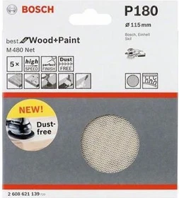 Bosch Professional M480 Best for Wood and Paint Gewebeschleifblatt K180, 115mm, 5 Stück