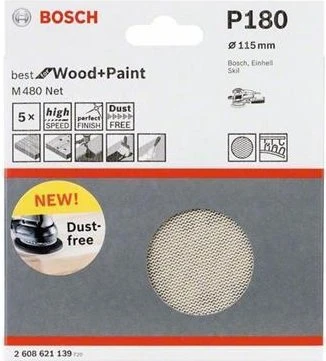 Bosch Professional M480 Best for Wood and Paint Gewebeschleifblatt K180, 115mm, 5 Stück