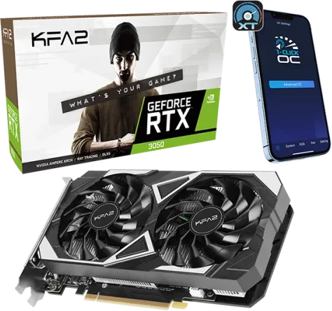 KFA2 GeForce RTX 3050 EX (1-Click OC), 6GB GDDR6, HDMI, 3x DP