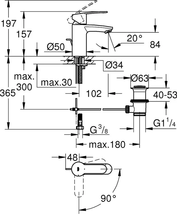 Grohe Eurostyle Cosmopolitan Einhand-Waschbeckenarmatur 1/2" S-Size mit Ablauffernbedienung chrom