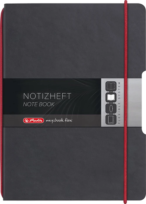 Herlitz my.book flex Notizheft, A4, Lineatur 28, Lederoptik-Wechselcover, anthrazit/rot, 40 Blatt