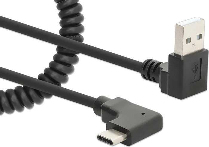 Manhattan Spiralkabel USB-A auf USB-C Ladekabel 1m schwarz