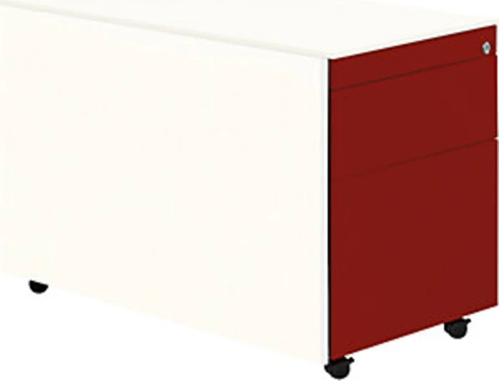 mauser Rollcontainer line, 570x800mm, 1x Utensilienauszug, 1x Materialschublade, 1x Hängeregistratur, reinweiß/rubinrot