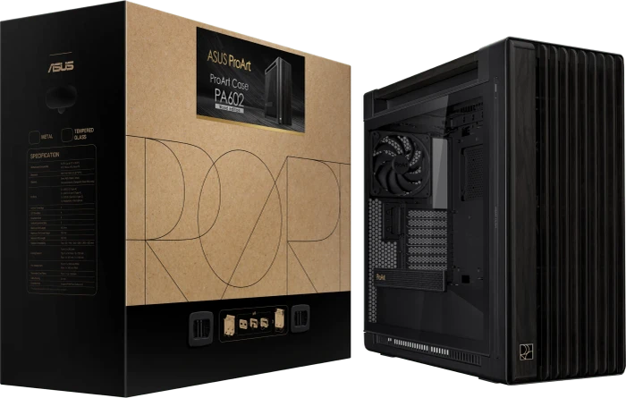 ASUS ProArt PA602 Wood Edition, schwarz/braun, Tempered Glass Panel, Glasfenster