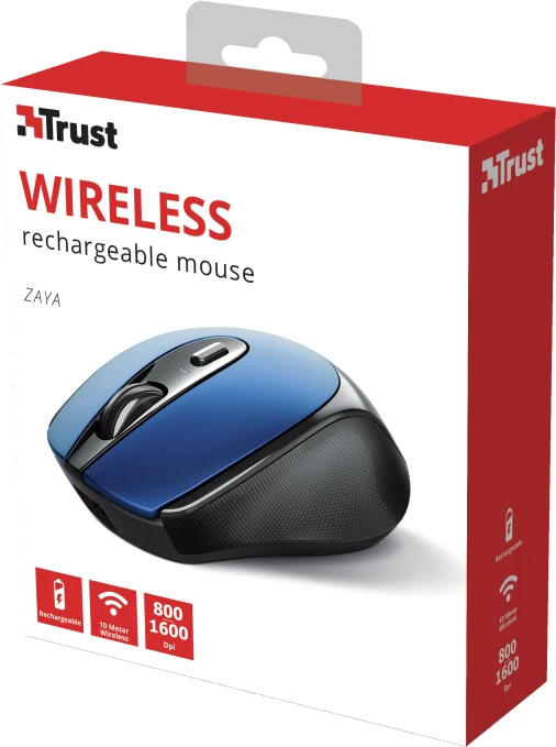 Trust Zaya Rechargeable Wireless Mouse blau/schwarz, USB