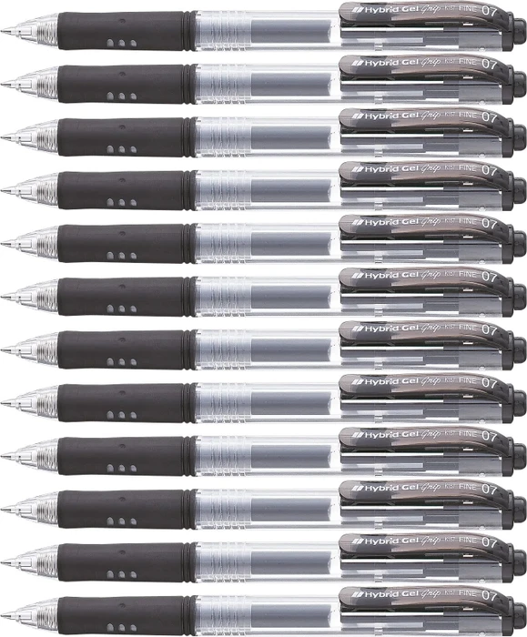 Pentel Hybrid Gel Grip K157 0.7mm/0.35mm Gelroller schwarz/transparent, 12er-Pack