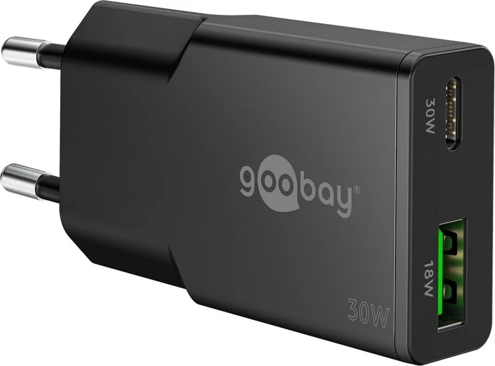 Wentronic Goobay USB-C PD GaN Dual-Schnellladegerät (30W) schwarz