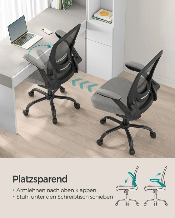 Songmics Bürostuhl ergonomisch mit Amrlehnen, taubengrau