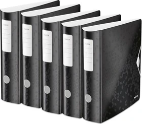 Leitz Qualitäts Ordner 2-Ring 180° Active WOW, 80mm, A4, schwarz, 5er-Pack