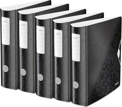 Leitz Qualitäts Ordner 2-Ring 180° Active WOW, 80mm, A4, schwarz, 5er-Pack