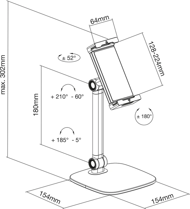 InLine Tablet Tischhalterung mit Standfuß schwarz, Tablet-Stand 4.7-12.9"