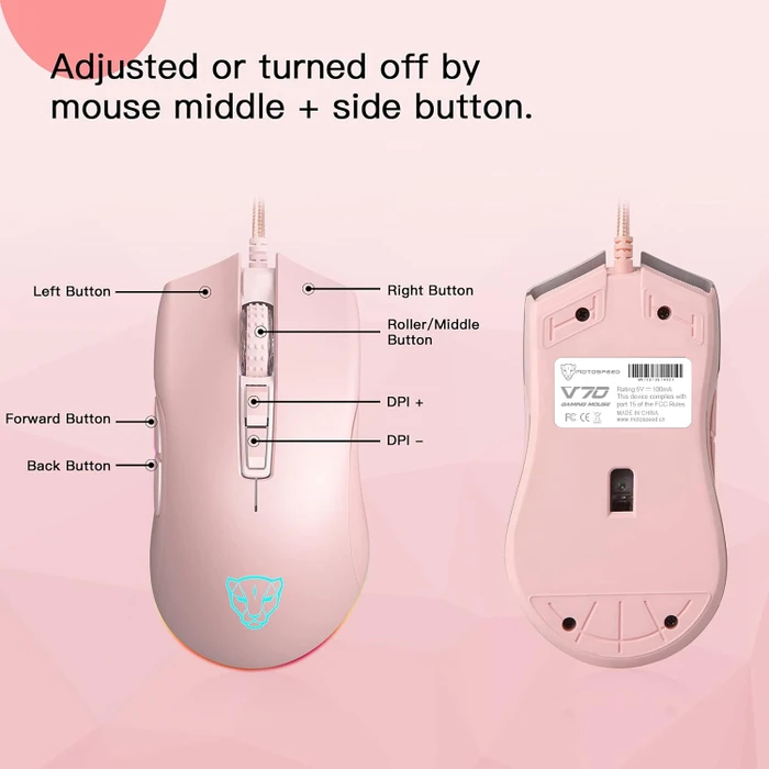 Motospeed V70 RGB Gaming Mouse, rosa, USB