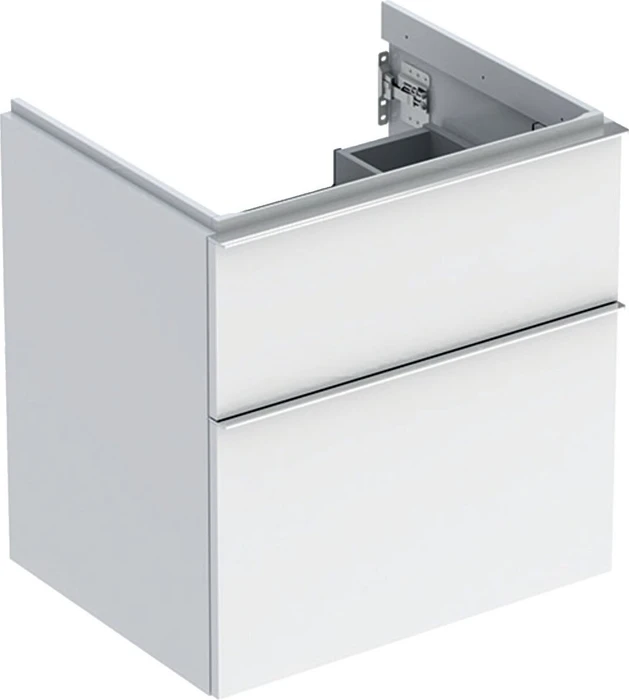 Geberit iCon Unterschrank für Handwaschbecken mit 2 Schubladen 59.2cm, Korpus und Front: weiß/lackiert hochglänzend, Griff: hoch-glanzverchromt
