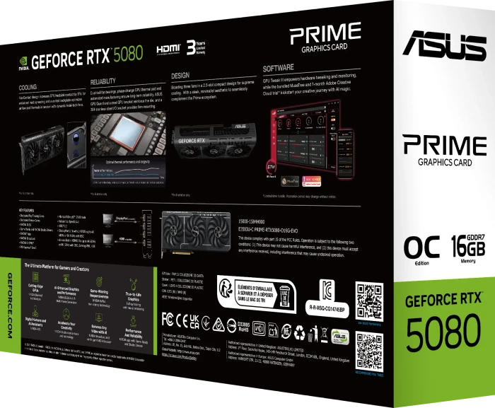 ASUS Prime GeForce RTX 5080 EVO OC, PRIME-RTX5080-O16G-EVO, 16GB GDDR7, HDMI, 3x DP