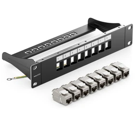 deleyCON Patchpanel für Keystone Module 10", 1HE, inkl. RJ-45 Cat7 Module, 8-Port, 10", 1HE