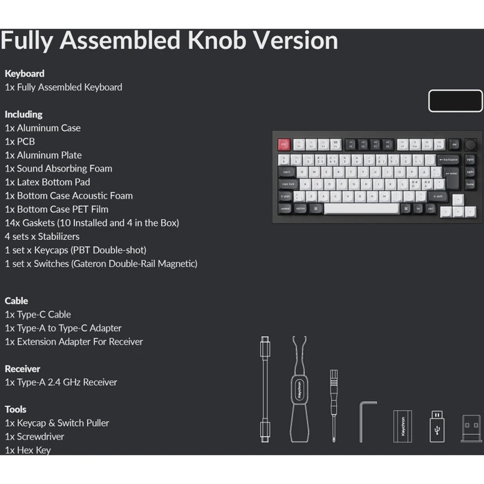 Keychron Q1 HE, Carbon Black, 75%, PBT, LEDs RGB, Gateron 2.0 Magnetic Nebula, USB/Bluetooth, DE