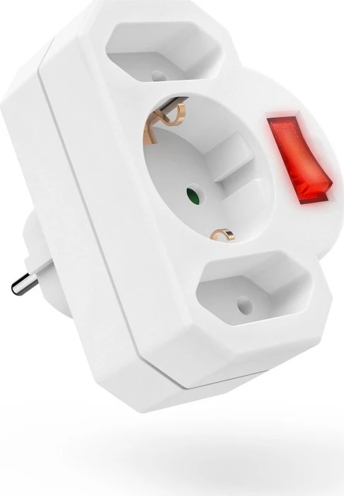 Hama Adapterstecker mit Schalter, 3-fach, 1x Schuko, 2x Euro, weiß