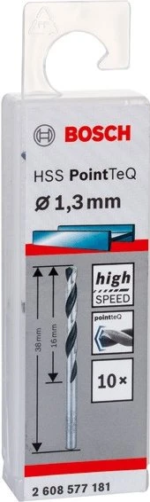 Bosch Professional HSS PointTeQ Spiralbohrer, 1.3x16x38mm, 10 Stück