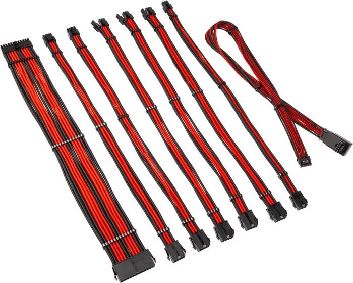 Kolink Core Pro Braided Cable Extension Kit 12V-2x6, Typ 1, Sense-Pins an der Oberseite, Jet Black/Racing Red