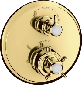 Hansgrohe Axor Montreux Thermostat Unterputz mit Kreuzgriff und Ab- und Umstellventil polished gold optic