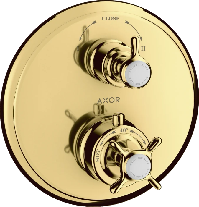 Hansgrohe Axor Montreux Thermostat Unterputz mit Kreuzgriff und Ab- und Umstellventil polished gold optic